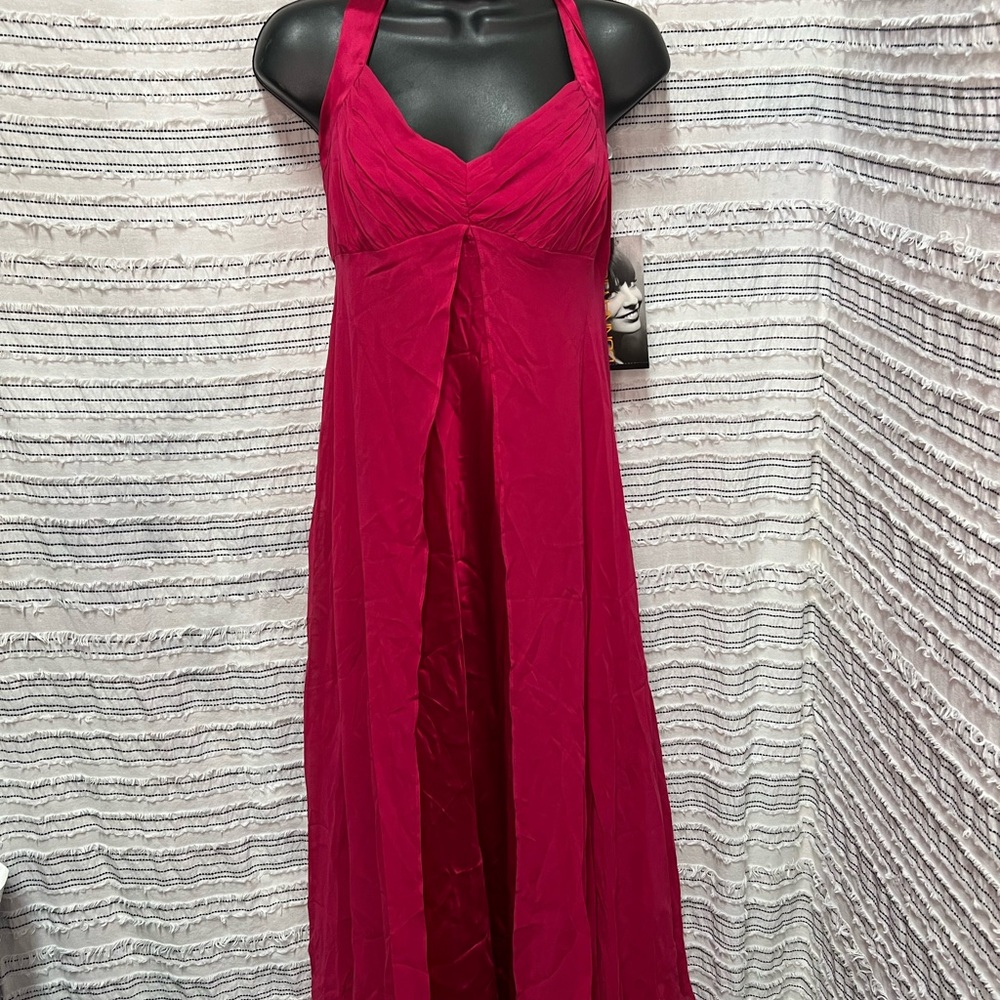 Donna Ricco Pink 100% Silk Halter Dress formal maxi Barbie core flowing ruched 6 - Picture 1 of 9